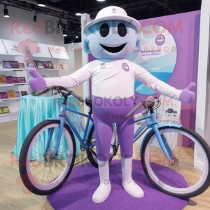 Lavender Unicyclist mascot costume character dressed with a Swimwear and Briefcases