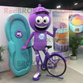 Lavender Unicyclist mascot costume character dressed with a Swimwear and Briefcases