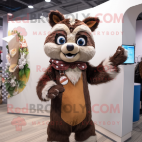 Brown Raccoon mascot costume character dressed with a Blouse and Hairpins