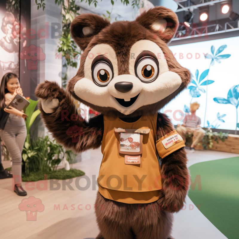 Brown Raccoon mascot costume character dressed with a Blouse and Hairpins