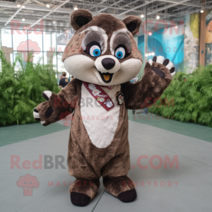 Brown Raccoon mascot costume character dressed with a Blouse and Hairpins