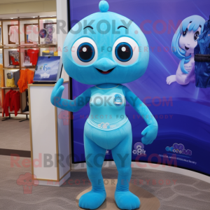 Cyan Hourglass mascot costume character dressed with a One-Piece Swimsuit and Keychains