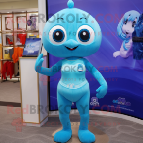 Cyan Hourglass mascot costume character dressed with a One-Piece Swimsuit and Keychains