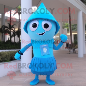 Cyan Hourglass mascot costume character dressed with a One-Piece Swimsuit and Keychains