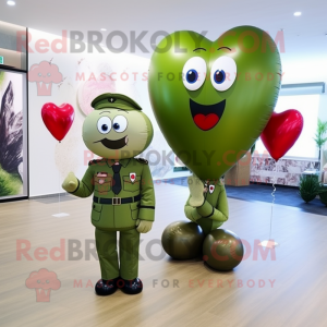 Olive Heart Shaped Balloons mascot costume character dressed with a Dress Pants and Cufflinks