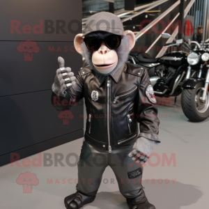 Silver Monkey mascot costume character dressed with a Biker Jacket and Smartwatches