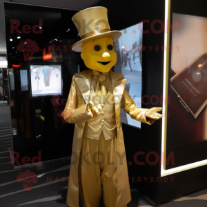 Gold Magician mascot costume character dressed with a Blouse and Suspenders