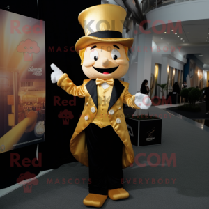 Gold Magician mascot costume character dressed with a Blouse and Suspenders