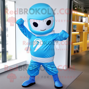 Sky Blue Superhero mascotte...