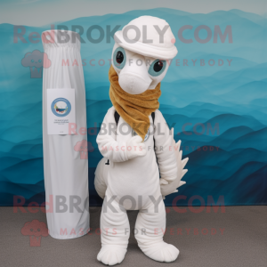 White Sea Horse mascot costume character dressed with a Corduroy Pants and Beanies