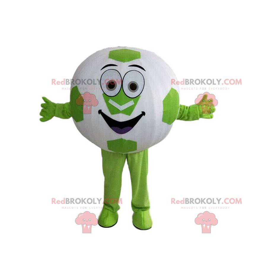 Mascotte de ballon rond, de ballon de foot vert et blanc géant Mascotte de ballon rond, de ballon de foot vert et blanc géant