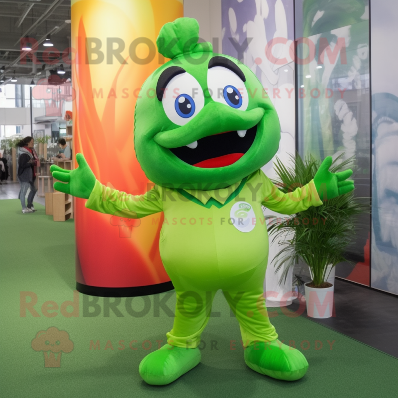 Lime Green Clown Fish mascot costume character dressed with a Flare Jeans and Anklets