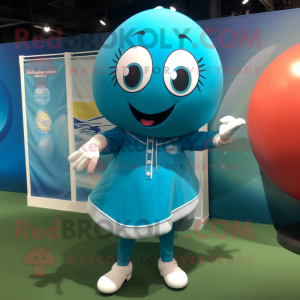 Cyan Baseball Ball mascot costume character dressed with a Pencil Skirt and Wraps