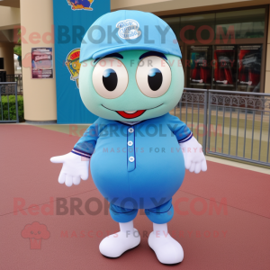 Cyan Baseball Ball mascot costume character dressed with a Pencil Skirt and Wraps