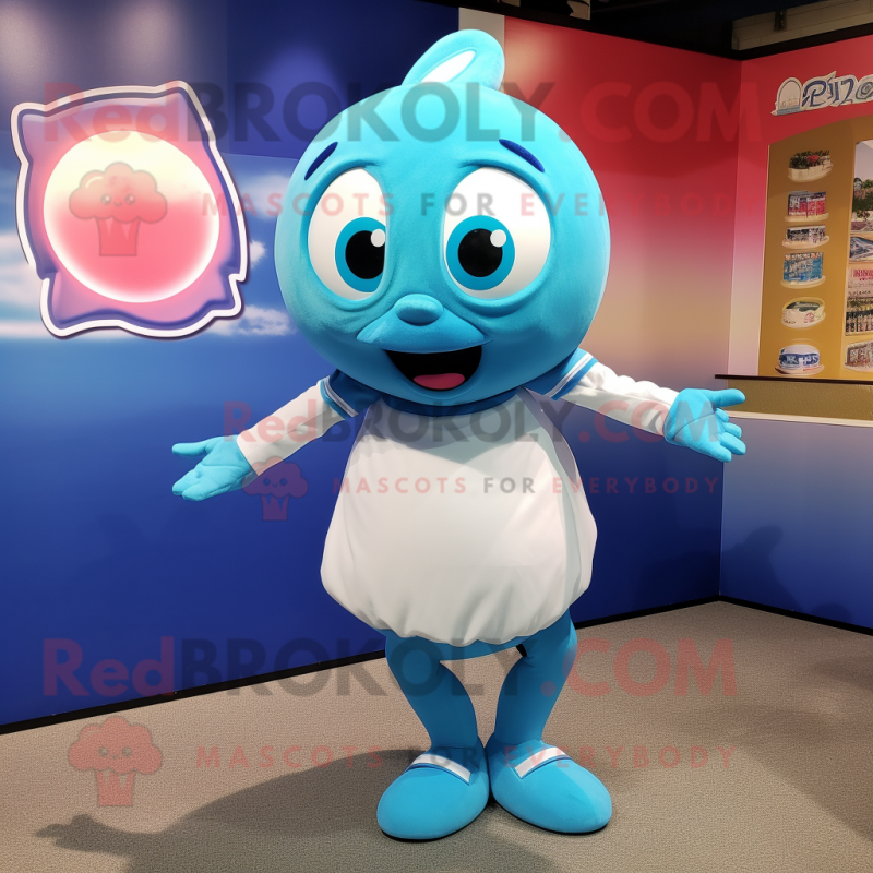 Cyan Baseball Ball mascot costume character dressed with a Pencil Skirt and Wraps