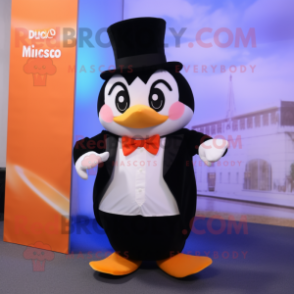 Peach Miso Soup mascot costume character dressed with a Tuxedo and Suspenders