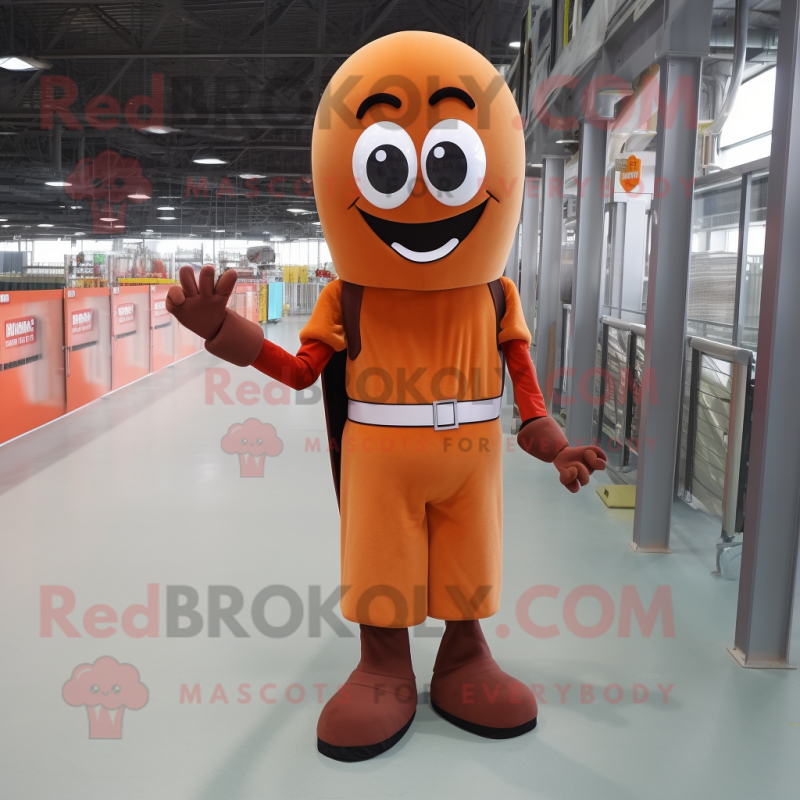 Rust Bracelet mascot costume character dressed with a Sheath Dress and Shoe laces Rust Bracelet mascot costume character dressed with a Sheath Dress and Shoe laces