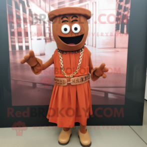 Rust Bracelet mascot costume character dressed with a Sheath Dress and Shoe laces