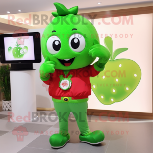 Green Strawberry mascot costume character dressed with a Joggers and Bracelet watches