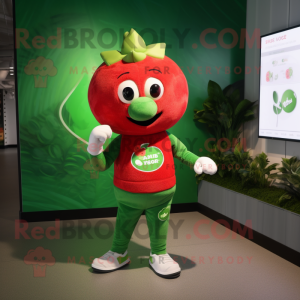 Green Strawberry mascot costume character dressed with a Joggers and Bracelet watches
