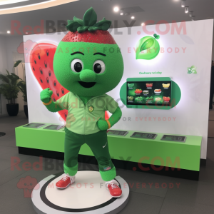 Green Strawberry mascot costume character dressed with a Joggers and Bracelet watches