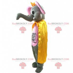 Grijze en roze olifant mascotte met een grote slurf -