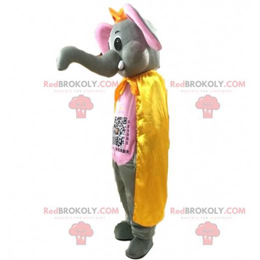 Mascota elefante gris y rosa con una gran trompa -