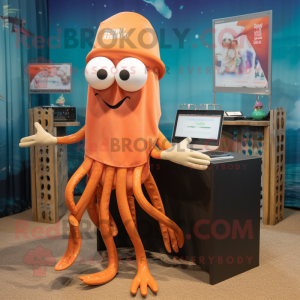 Rust Squid mascot costume character dressed with a Swimwear and Headbands