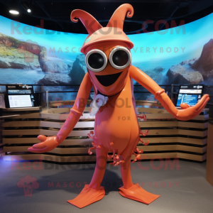 Rust Squid mascot costume character dressed with a Swimwear and Headbands