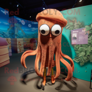 Rust Squid mascot costume character dressed with a Swimwear and Headbands