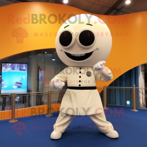 Cream Human Cannon Ball mascot costume character dressed with a Trousers and Watches