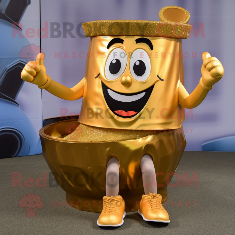 Rust Pot Of Gold mascot costume character dressed with a Tank Top and Shoe clips Rust Pot Of Gold mascot costume character dressed with a Tank Top and Shoe clips