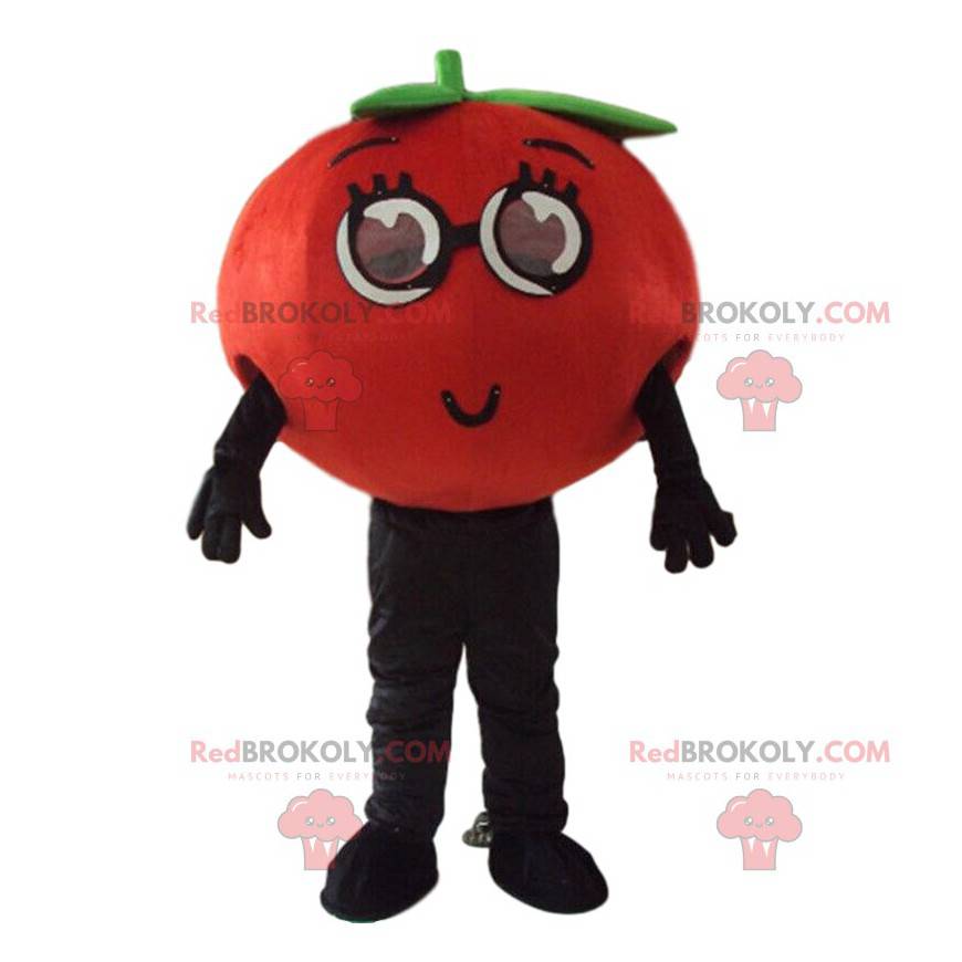 Reusachtige mascotte rode tomaat, kostuum van groenten en fruit