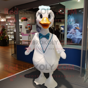 White Swans mascot costume character dressed with a Blouse and Bow ties