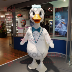White Swans mascot costume character dressed with a Blouse and Bow ties