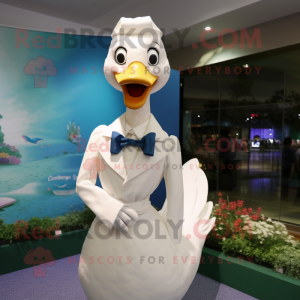 White Swans mascot costume character dressed with a Blouse and Bow ties