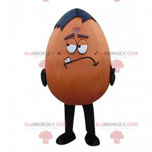Mascotte d'œuf marron et noir, géant et amusant, costume d'œuf