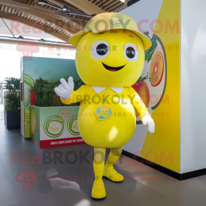 Lemon Yellow Raspberry mascot costume character dressed with a Shorts and Rings