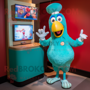 Teal Chicken Parmesan mascot costume character dressed with a Shift Dress and Watches