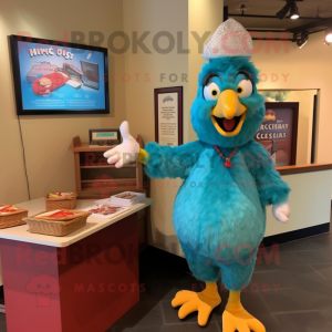 Teal Chicken Parmesan mascot costume character dressed with a Shift Dress and Watches