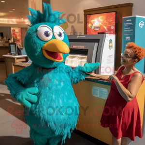 Teal Chicken Parmesan mascot costume character dressed with a Shift Dress and Watches