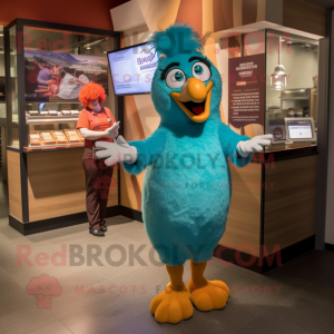 Teal Chicken Parmesan mascot costume character dressed with a Shift Dress and Watches