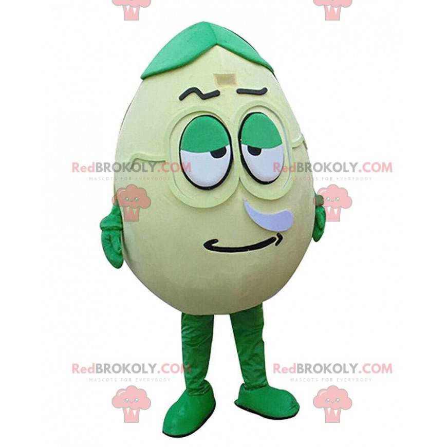 Mascote de ovo verde, gigante e divertido, fantasia de ovo -