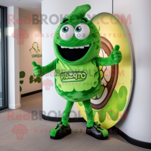 Lime Green Pizza mascot costume character dressed with a Trousers and Briefcases