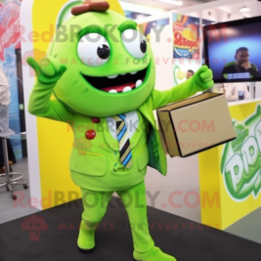 Lime Green Pizza mascot costume character dressed with a Trousers and Briefcases