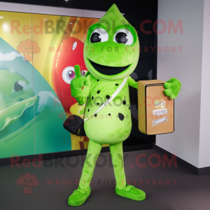 Lime Green Pizza mascot costume character dressed with a Trousers and Briefcases