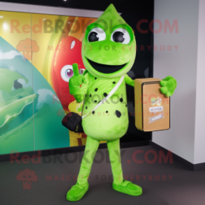 Lime Green Pizza mascot costume character dressed with a Trousers and Briefcases