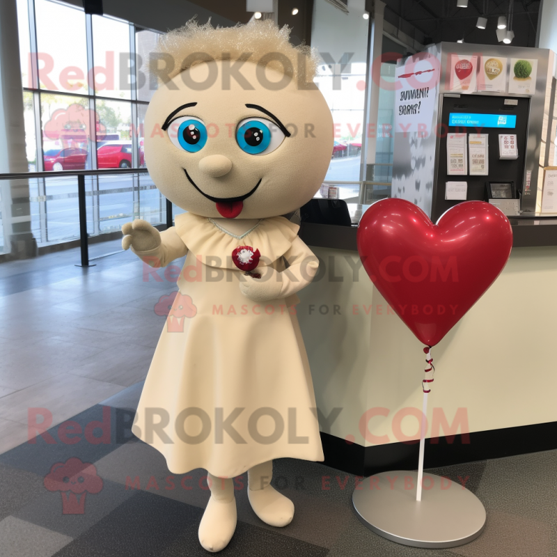 Beige Love Letter mascot costume character dressed with a Cocktail Dress and Keychains Beige Love Letter mascot costume character dressed with a Cocktail Dress and Keychains