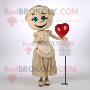 Beige Love Letter mascot costume character dressed with a Cocktail Dress and Keychains