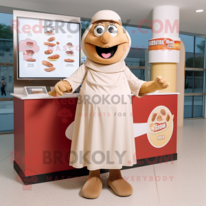 Beige Currywurst mascot costume character dressed with a A-Line Skirt and Watches